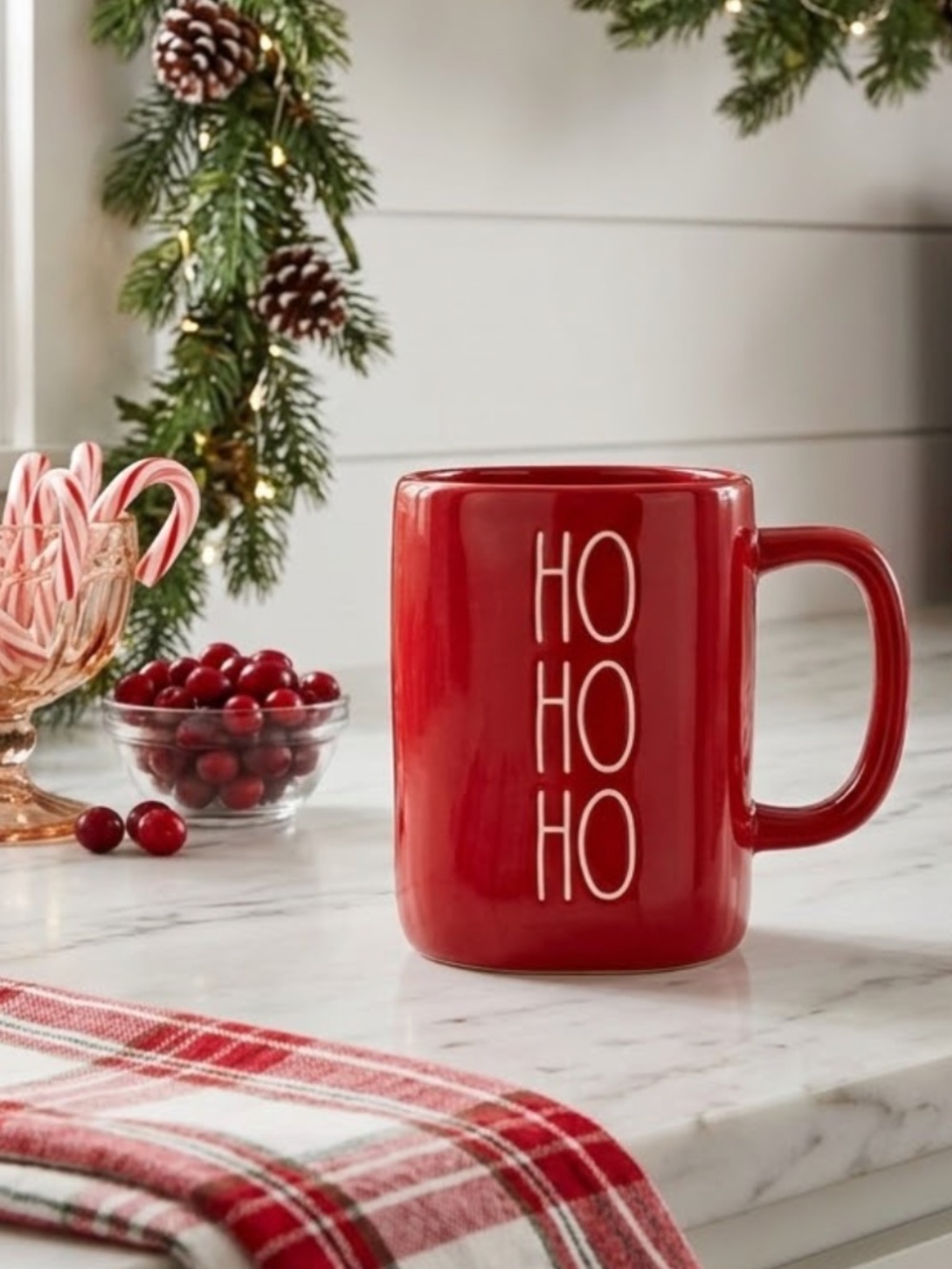 Rae Dunn Red Christmas Ceramic Large Letter Coffee Mug HO HO HO